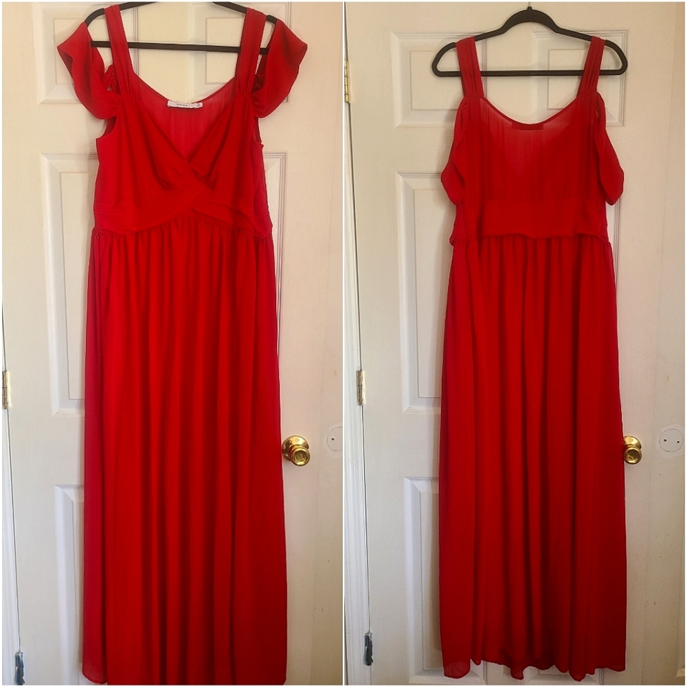 Red Chiffon Maxi Dress, JustFab size 1X